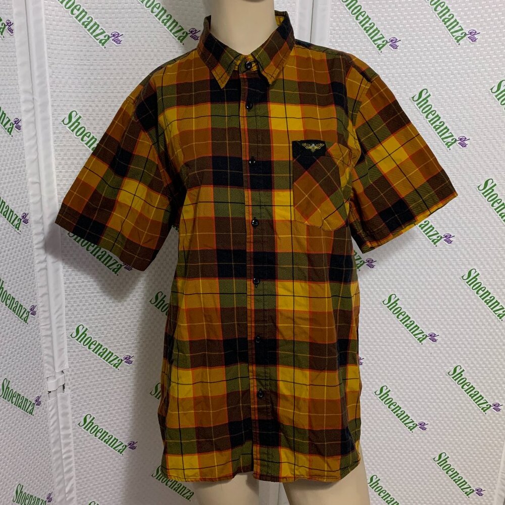 Middle Of Beyond Button Up Shirt Silence Of The Lambs MOB Plaid Orange Mens L